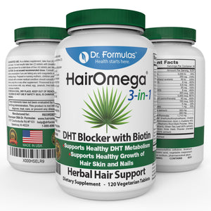 DrFormulas™ Hairomega 3-in-1 DHT Blocker with Biotin for Hair Loss | Hair, Skin and Nail Supplement